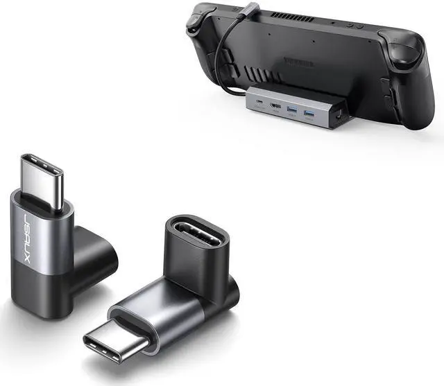 Main image of 90 Degree USB C Male to USB C Female Adapter + HB0602 5-in-1 Docking Station for Steam Deck