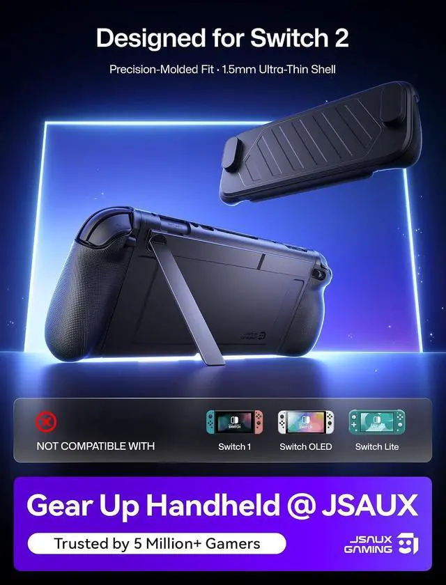 Alt view image 2 of 7 - GoJoy Case for Switch 2, Dockable Split Case with Hidden Adjustable Metal Stand, PC Front Cover, Non-Slip Ergonomic Grip, 8 Game Card Storage, Drop Protection - PC0118A