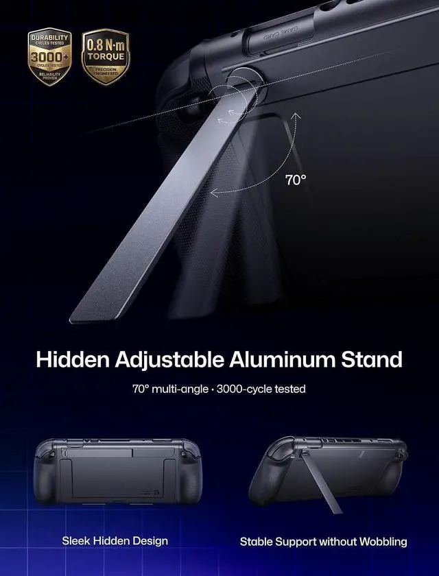 Alt view image 3 of 7 - GoJoy Case for Switch 2, Dockable Split Case with Hidden Adjustable Metal Stand, PC Front Cover, Non-Slip Ergonomic Grip, 8 Game Card Storage, Drop Protection - PC0118A