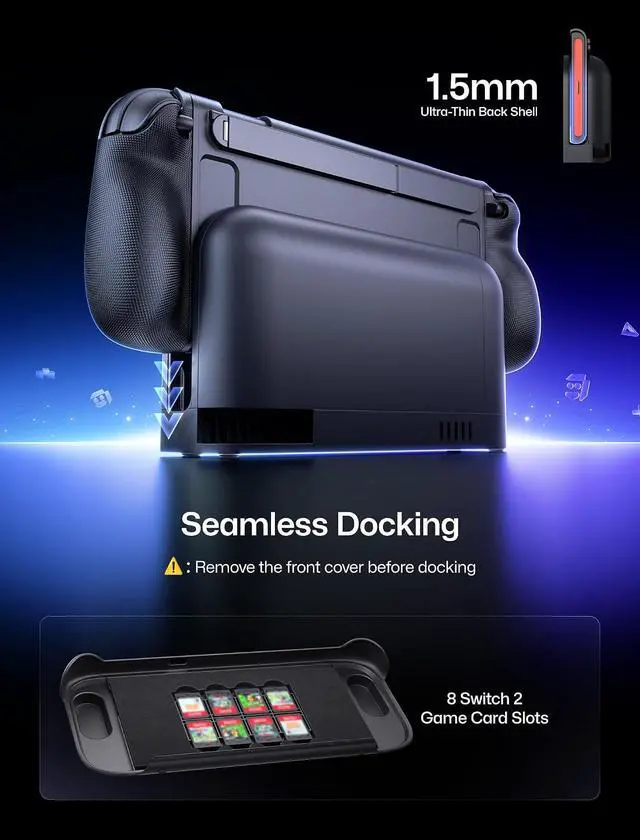 Alt view image 4 of 7 - GoJoy Case for Switch 2, Dockable Split Case with Hidden Adjustable Metal Stand, PC Front Cover, Non-Slip Ergonomic Grip, 8 Game Card Storage, Drop Protection - PC0118A