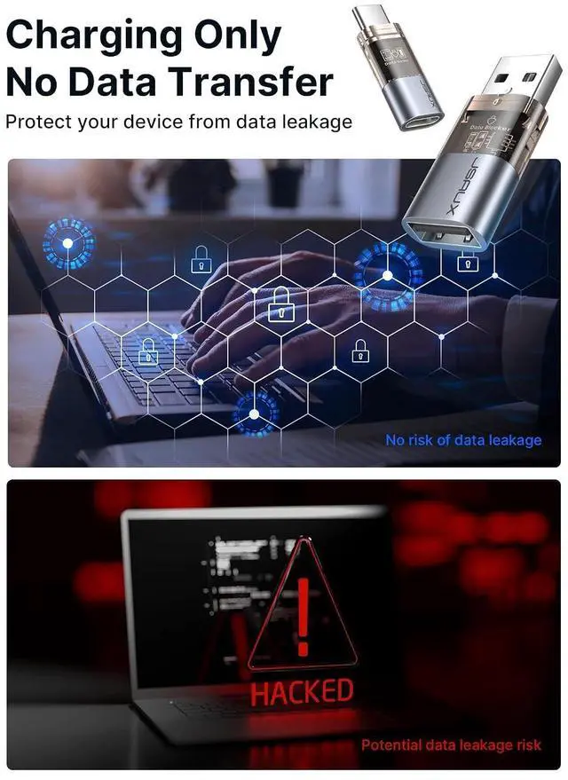 Alt view image 2 of 7 - USB Data Blocker & USB C Data Blocker 6 Pack, Transparent Charge Only Adapter, Juice Jacking Protection for Safe Public and Travel Charging, Block Data Transfer