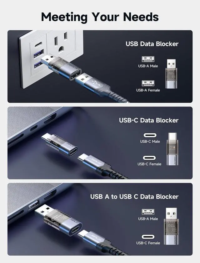 Alt view image 3 of 7 - USB Data Blocker & USB C Data Blocker 6 Pack, Transparent Charge Only Adapter, Juice Jacking Protection for Safe Public and Travel Charging, Block Data Transfer