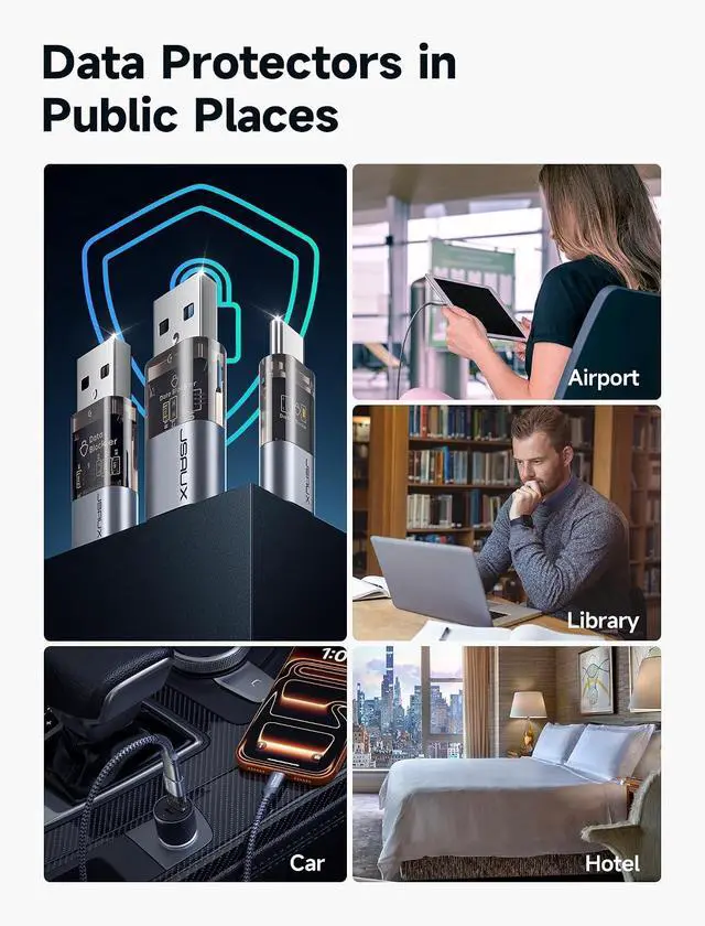 Alt view image 4 of 7 - USB Data Blocker & USB C Data Blocker 6 Pack, Transparent Charge Only Adapter, Juice Jacking Protection for Safe Public and Travel Charging, Block Data Transfer