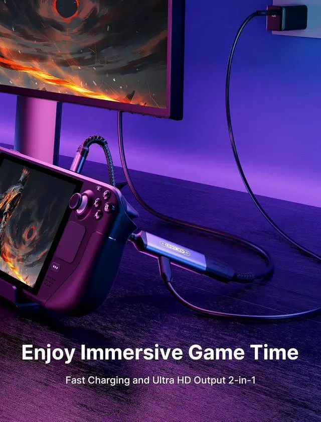 Alt view image 2 of 7 - 2-in-1 USB C to HDMI Adapter, 4K@60Hz Type-C to HDMI 2.0 Adapter with PD 100W Fast Charging, Compatible with iPhone 15 Pro Max, Galaxy S23, Note 20, Steam Deck, ROG Ally