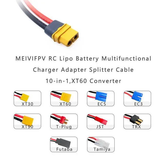Alt view image 2 of 4 - RC Lipo Battery Charger Adapter Connector 10 in 1 Multi Splitter Wire XT60H Plug Lead Convert Cable for TRX, T-Plug, Tamiya,Futaba, JST, XT90,XT60,XT30,EC3,EC5