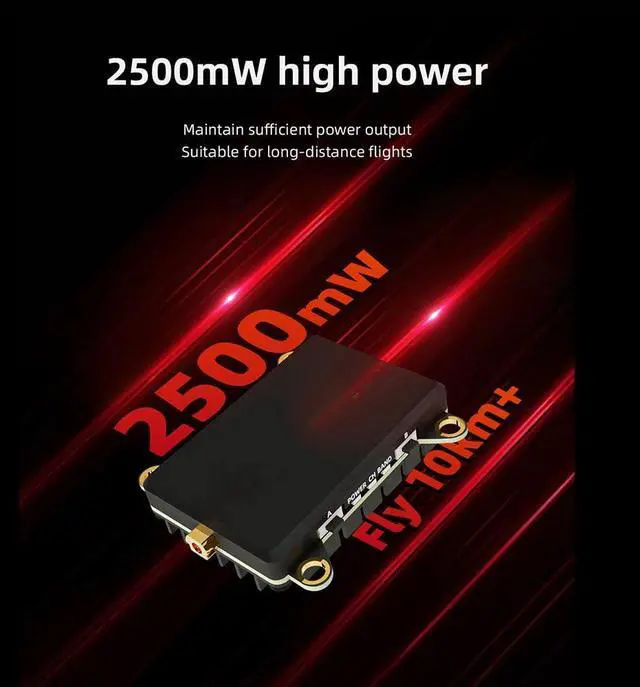 Alt view image 4 of 7 - ZEUS VTX 2.5W High Power 5.8G Image Transmission Adjustable Power Aerial Photography Travel FPV black