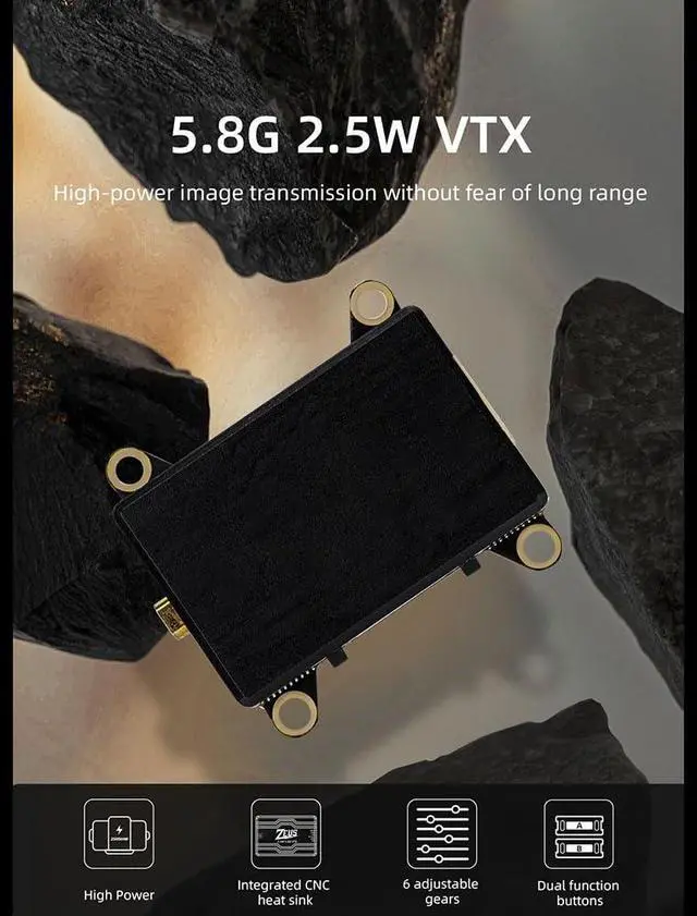 Alt view image 2 of 7 - ZEUS VTX 2.5W High Power 5.8G Image Transmission Adjustable Power Aerial Photography Travel FPV black