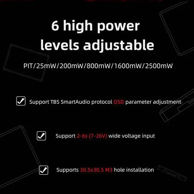 Alt view image 5 of 7 - ZEUS VTX 2.5W High Power 5.8G Image Transmission Adjustable Power Aerial Photography Travel FPV black