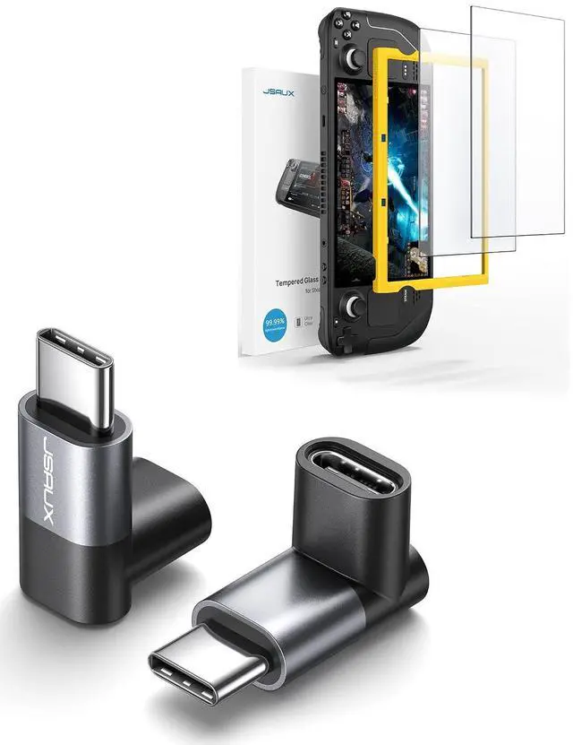 Main image of 90 Degree USB C Male to USB C Female Adapter + Steam Deck Screen Protector