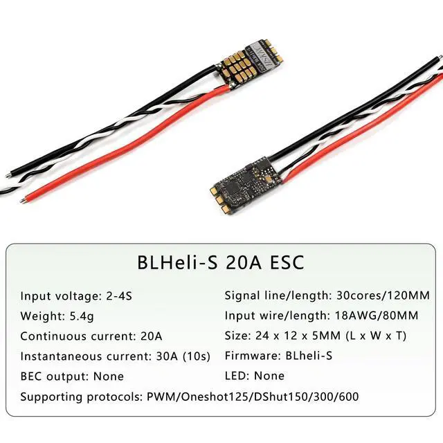 Alt view image 2 of 4 - 20A Brushless ESC BLHeli_S 2-4S Electronic Speed Controller Support DShot Oneshot PWM for FPV Quadcopters Multicopter Drones
