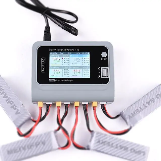 Alt view image 3 of 5 - Q4AC RC Battery Charger 4x50W 4 Ports 1-4S Lipo AC DC Smart Charger XT60 with XT30 Adapters for RC Battery Balance Charger