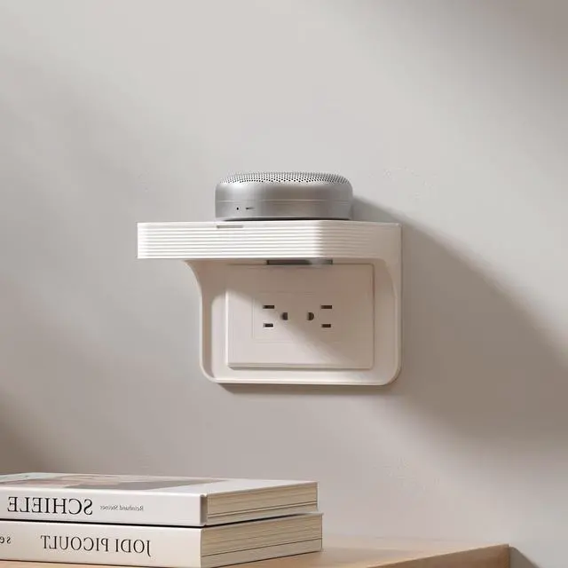 Main image of Horizontal Wall Outlet Shelf with Cord Storage, Space Saving Organizer for US Horizontal Outlets, Bathroom Kitchen Bedroom, White