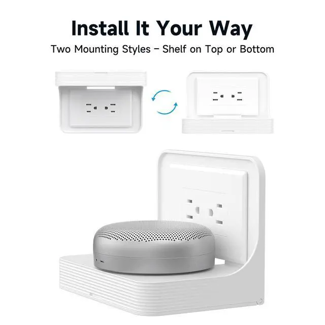 Alt view image 5 of 7 - Horizontal Wall Outlet Shelf with Cord Storage, Space Saving Organizer for US Horizontal Outlets, Bathroom Kitchen Bedroom, White