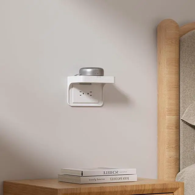 Alt view image 7 of 7 - Horizontal Wall Outlet Shelf with Cord Storage, Space Saving Organizer for US Horizontal Outlets, Bathroom Kitchen Bedroom, White