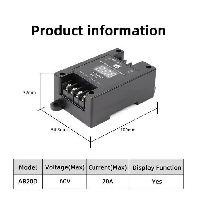 Alt view image 3 of 5 - 60V 20A Dual Power Automatic Tranfer Switch, Two Ways 0.015S High Speed ATS, 80V 100A Parallel Discharge Module with Reverse Polarity Protection