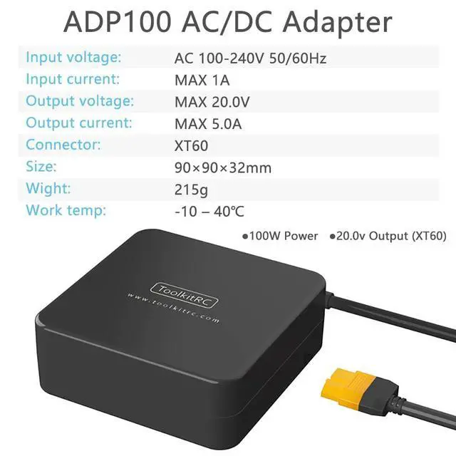 Alt view image 5 of 6 - ToolKitRC ADP100 100W 20V XT60 Charger Power Supply RC Power Adapter Compatible with ISDT GT Power Hota SkyRC RC Battery Charger