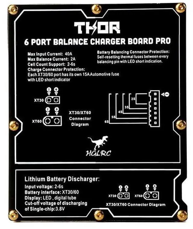 Alt view image 5 of 7 - Thor 6 Port Lipo Battery Balance Charger Board Pro 40A XT60 XT30 Plug 2-6S Integrated with Lipo Discharger for IMAX B6 ISDT Q6 Nano HOTA D6 Pro P6