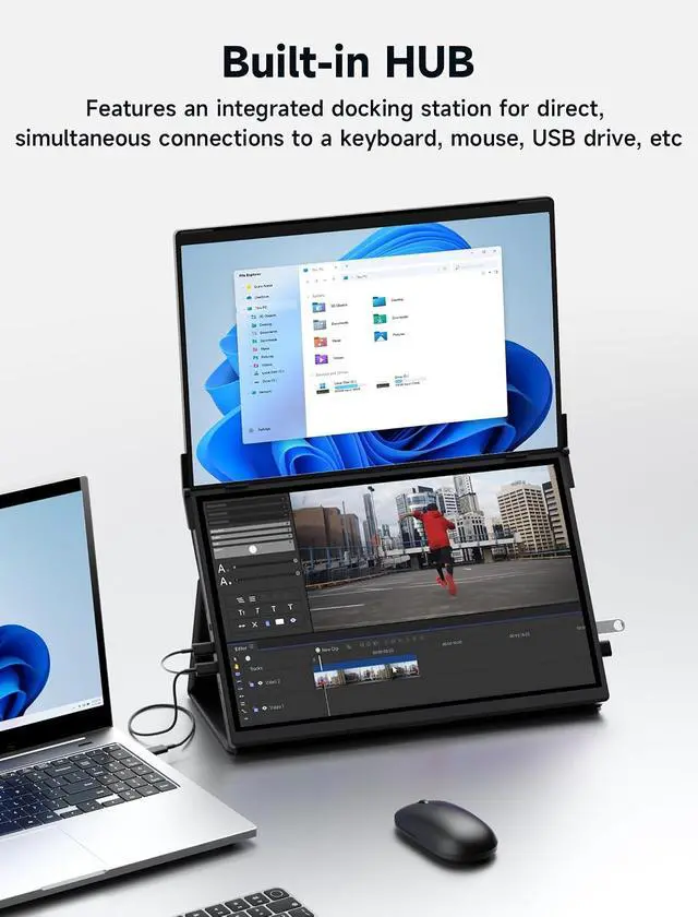 Alt view image 5 of 7 - FlipGo 13.5" 2.2K Dual Touchscreen Portable Monitor, Triple Laptop Touch IPS Screen Extender | HiDPI Display | One Cable to Dual Screen | Built-in HUB | Magnetic Design for Windows