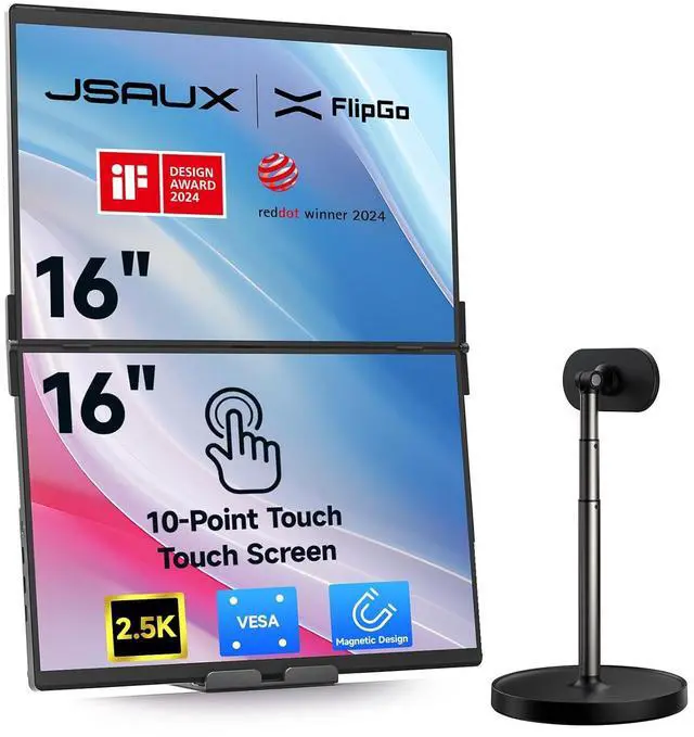 Main image of FlipGo 16" 2.5K Dual Touchscreen Portable Monitor Snap Magnetic Stand