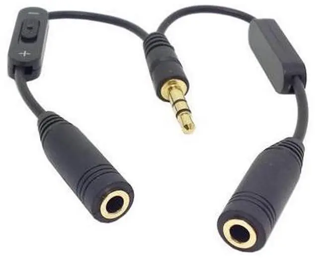 Main image of 1 in 2 out 3.5mm Stereo Male to Double mono 3.5 mm Female Audio Headphone Y Splitter Cable with Volume Switch Black
