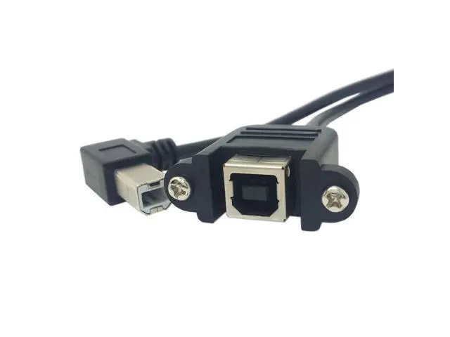 Alt view image 3 of 4 - CYDZ 90 Degree Left Angled USB B Type Male to Female extension cable with screws for Panel Mount 50cm