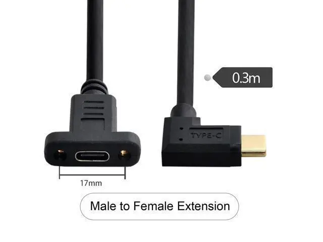 Alt view image 3 of 3 - 90 Degree Type C Male to Female Cable 30cm Left & Right Angled USB-C USB 3.1