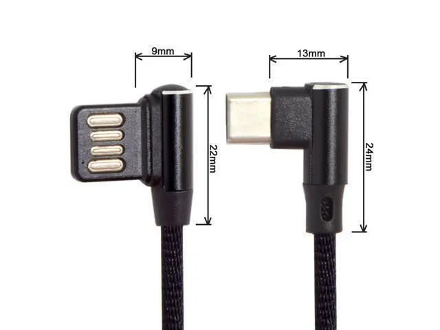 Alt view image 2 of 5 - Type-C USB-C 3.1 to USB 2.0 Left Right Angled 90 Degree Data Cable With Nylon Sleeve Braid for Tablet & Phone 15cm