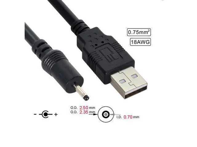 Alt view image 2 of 5 - 18AWG 0.75mm*2 USB 2.0 A Type Male to DC 2.50mm 2.35mm 0.7mm Power Plug 5V Cable 100cm