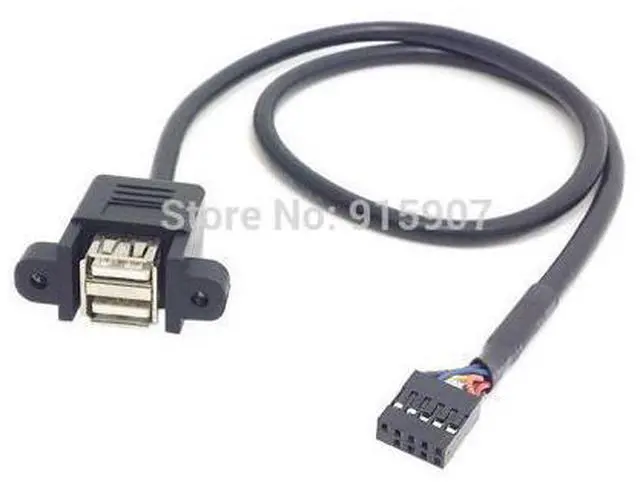 Alt view image 3 of 5 - Motherboard 9 Pin Header to Stackable Dual USB 2.0 A Type Female Cable 50cm with Screw Panel Holes