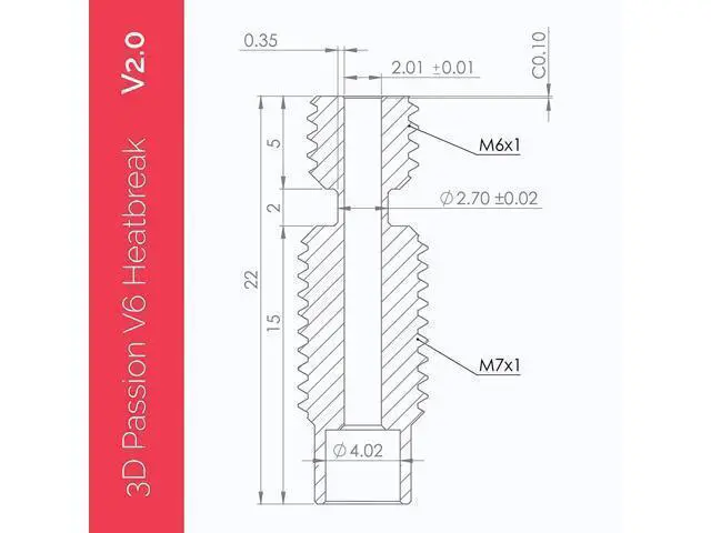 Alt view image 3 of 3 - Funssor 2pcs V2.0 1.75mm Titanium V6 heat break, All-Metal V6 hotend titanium throat for PEEK PETG high temperature filament