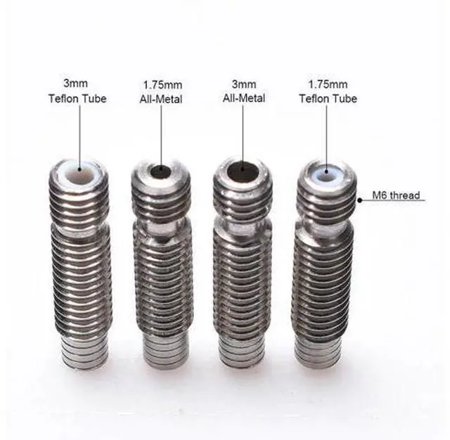 Main image of 1/15PC V6 Throat Heat Break Hotend Throat All Metal Teflonto Tube Stainless Steel for 1.75/3.0mm Bowden Direct V6 J-head Hotend
