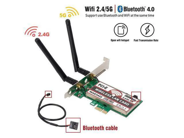 Alt view image 2 of 3 - Dual Band 2.4GHz/5GHz PCIe 300Mbps Wireless Network Card WLAN WiFi Adapter With Bluetooth 4.0 For PC Desktop Supports Win 10