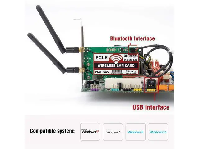 Alt view image 3 of 3 - Dual Band 2.4GHz/5GHz PCIe 300Mbps Wireless Network Card WLAN WiFi Adapter With Bluetooth 4.0 For PC Desktop Supports Win 10
