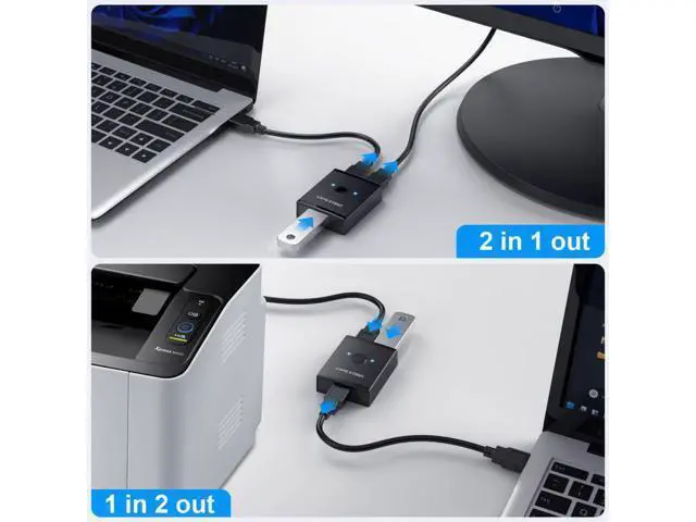 Alt view image 2 of 3 - KVM USB 3.0 Bidirectional Switch Selector 2 to 1 PCs Sharing or 1 to 2 Hub for Keyboard Mouse Scanner Printer