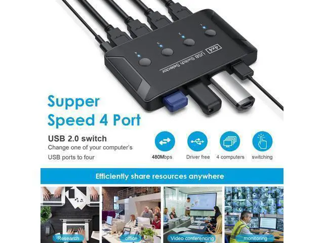 Alt view image 3 of 5 - 4 Port PCs Sharing 4 Devices KVM USB 2.0 Switch Selector for Keyboard Mouse