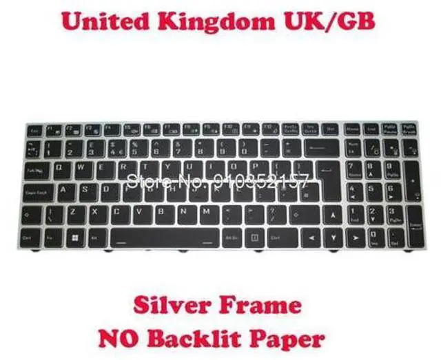 Main image of Keyboard For CLEVO PB50ED PB50ED1 PB50EF PB50RC PB50RD PB50RF PB51ED1 PB51EF PB51RC PB51RD PB51RF United Kingdom UK Silver