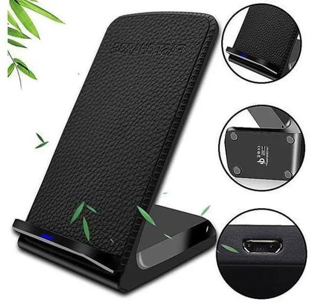 Alt view image 2 of 2 - Cargador inalámbrico Qi de cuero para iPhone X 8 Plus carga rápida Carga inalámbrica rápida Pad Car Holder Stand para Samsung S9 S8