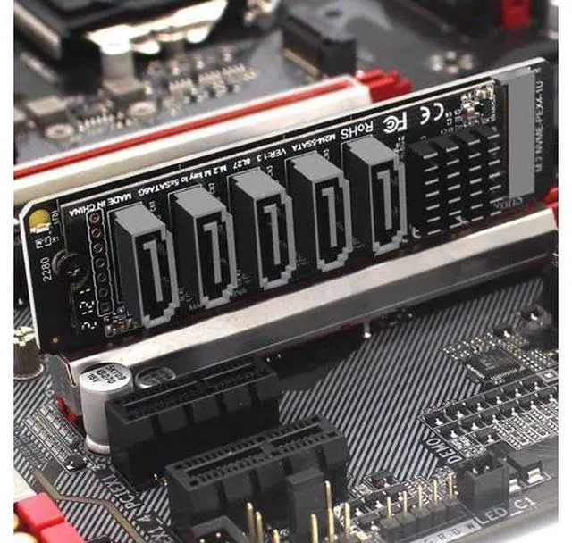 Alt view image 3 of 5 - 6Gbps 5 Ports Adapter Extension Card JMB585 2280 NGFF NVME M-Key PCI Express to SATA 3.0 Converter Hard Drive