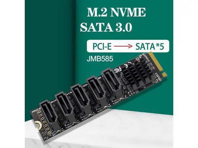 Alt view image 2 of 5 - ChenYang M.2 NGFF NVME M-Key PCI Express to SATA 3.0 6Gbps 5 Ports Adapter Converter Hard Drive Extension Card JMB585 2280