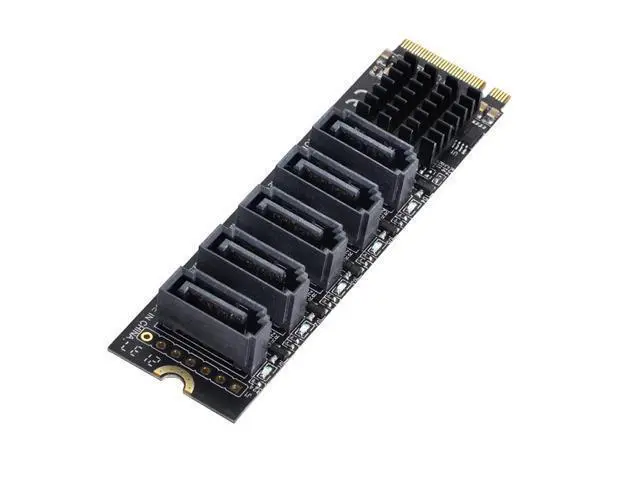 Alt view image 3 of 5 - ChenYang M.2 NGFF NVME M-Key PCI Express to SATA 3.0 6Gbps 5 Ports Adapter Converter Hard Drive Extension Card JMB585 2280