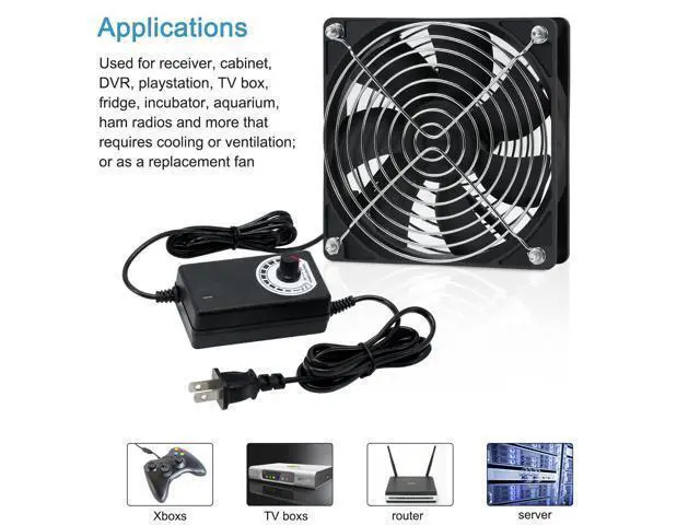 Alt view image 3 of 5 - 120mm Computer Fan with Speed Controller AC Plug Power Cord 110V 220V to DC 3V - 12V 2A Exhaust Cooling Router Grow Tent Plant