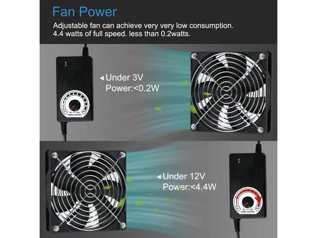 Alt view image 4 of 5 - 120mm Computer Fan with Speed Controller AC Plug Power Cord 110V 220V to DC 3V - 12V 2A Exhaust Cooling Router Grow Tent Plant