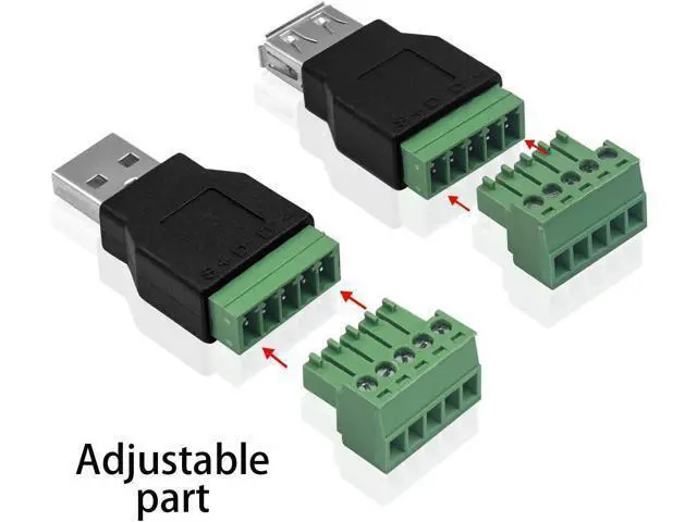Alt view image 3 of 6 - USB 2.0 A Screw Terminal Block Connector, USB 2.0 A Male Female Plug to 5 Pin/Way Female Bolt Screw terminals Adapter Connector Breakout Board Converter, 2-Pack