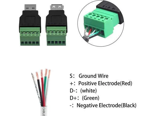 Alt view image 4 of 6 - USB 2.0 A Screw Terminal Block Connector, USB 2.0 A Male Female Plug to 5 Pin/Way Female Bolt Screw terminals Adapter Connector Breakout Board Converter, 2-Pack