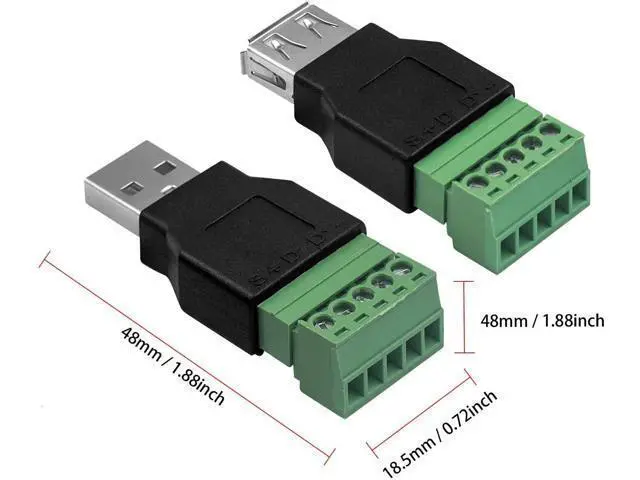 Alt view image 5 of 6 - USB 2.0 A Screw Terminal Block Connector, USB 2.0 A Male Female Plug to 5 Pin/Way Female Bolt Screw terminals Adapter Connector Breakout Board Converter, 2-Pack