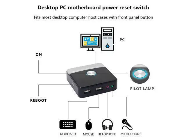Alt view image 2 of 7 - Reset HDD Button Switch Desktop PC Computer Case Power Supply Supplies on/Off with Dual USB PortsAudio Ports and Reset HDD Push Button Switch for Home, Office, Internet Cafes(Cable 120CM