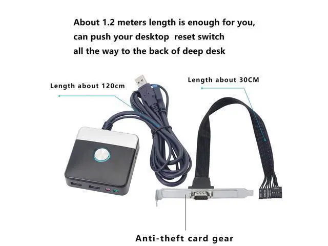 Alt view image 3 of 7 - Reset HDD Button Switch Desktop PC Computer Case Power Supply Supplies on/Off with Dual USB PortsAudio Ports and Reset HDD Push Button Switch for Home, Office, Internet Cafes(Cable 120CM