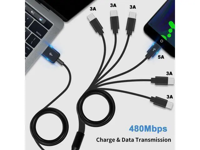 Alt view image 2 of 6 - USB C Splitter Cable - 6 in 1 USB 2.0 Type A to 6 Type-C Male Charger Cable with 3A Fast Charge for Android, Samsung, Tablet, 3.3 ft.