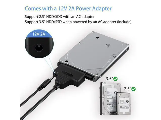 Alt view image 4 of 7 - SATA to USB 3.0 and USB C Adapter Cable for 3.5 2.5 Inch SSD/HDD Hard Drive Reader, External Converter for SSD/HDD Data Transfer with 12V/2A Power Adapter