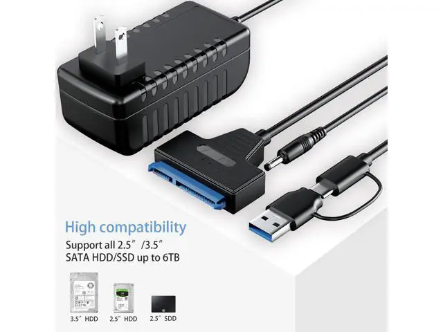Alt view image 6 of 7 - SATA to USB 3.0 and USB C Adapter Cable for 3.5 2.5 Inch SSD/HDD Hard Drive Reader, External Converter for SSD/HDD Data Transfer with 12V/2A Power Adapter